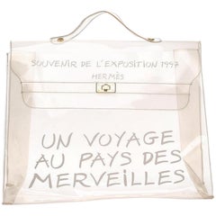 Hermès Kelly 1997 Souvenir De L'exposition Transparent 230224 Clear X White Viny