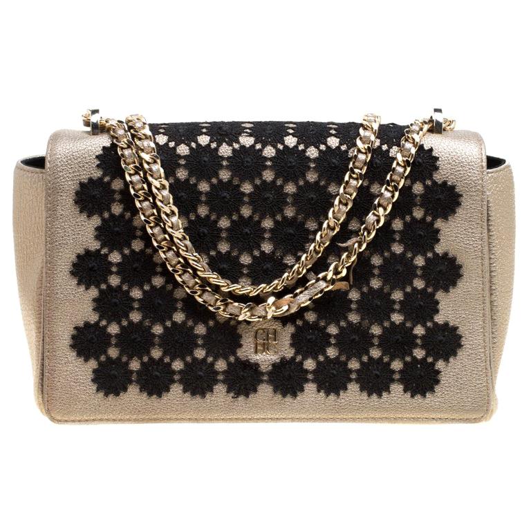 Carolina Herrera Metallic Gold Leather Crochet Shoulder Bag For Sale at ...