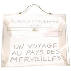Hermès Kelly Souvenir De L'exposition Transparent 230179 White Vinyl Satchel
