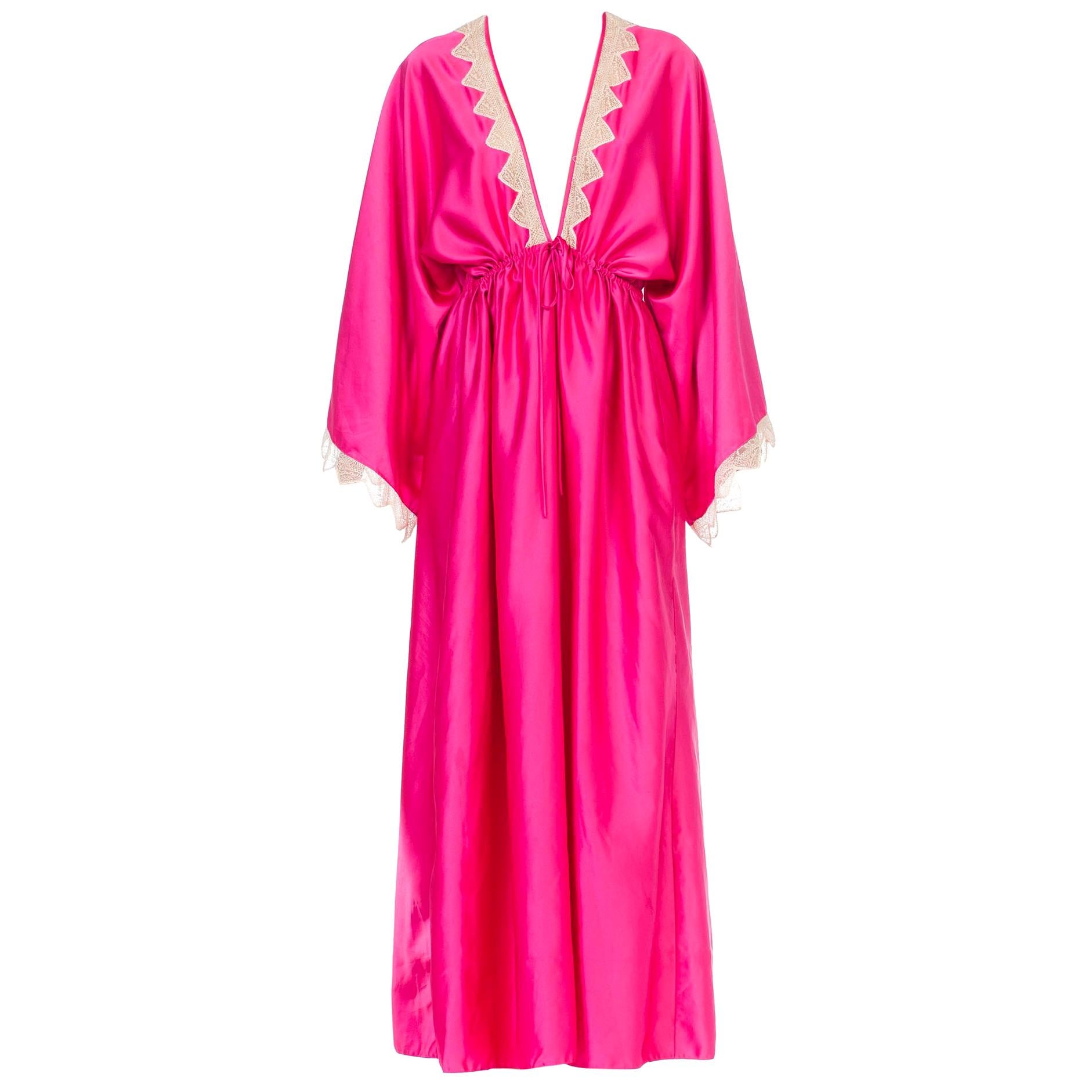 Zandra Rhodes Pink Satin Kaftan Maxi Dress With Lace