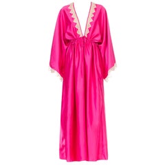 Vintage Zandra Rhodes Pink Satin Kaftan Maxi Dress With Lace
