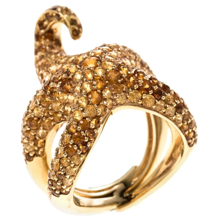 Boucheron Octopussy Pave Set Sapphire & 18k Yellow Gold Cocktail Ring Size 54