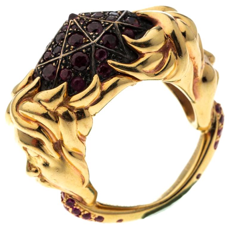 Boucheron Ruby Carved Face 18k Yellow Gold Dome Cocktail Ring Size 52.5