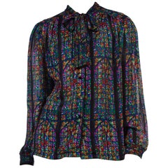 1970s Boho Bow-Neck Stained Glass Window Blouse