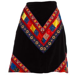 1970s Velvet & Floral Patchwork Skirt
