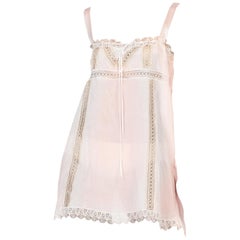 1920S  Pink Silk & Lace Cami Slip Negligee