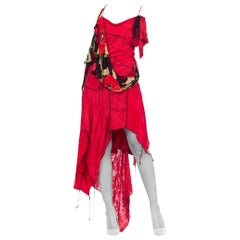MORPHEW COLLECTION Red 1990S Deconstructed Silk Chiffon & Knit Dress