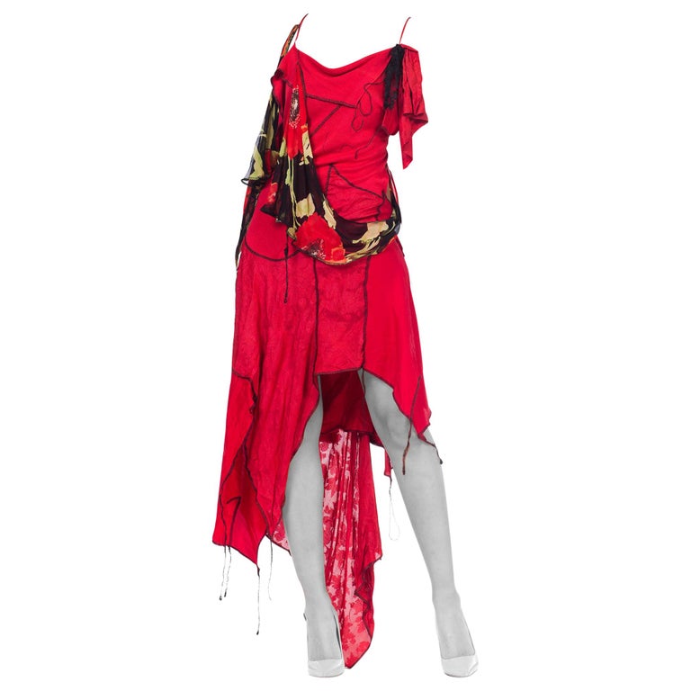 1990s Deconstructed Silk Chiffon and Knit Dress For Sale at 1stdibs