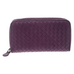Bottega Veneta Purple Intrecciato Leather Zip Around Long Wallet