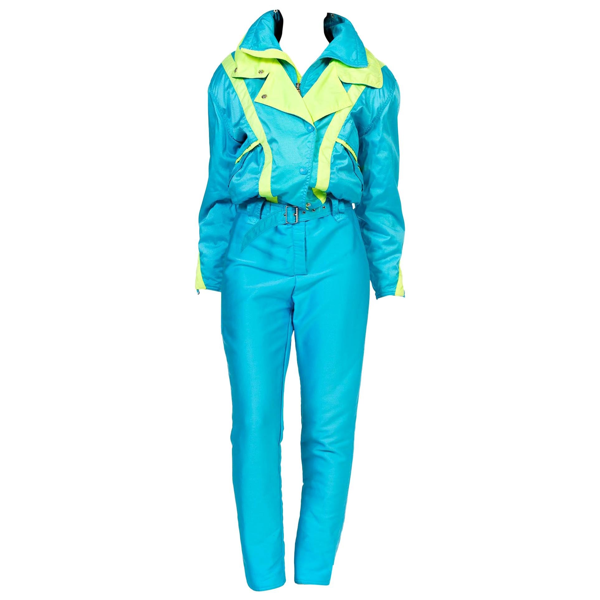 1980 - 1990s Neon Ski Suit with Shoulder Pads