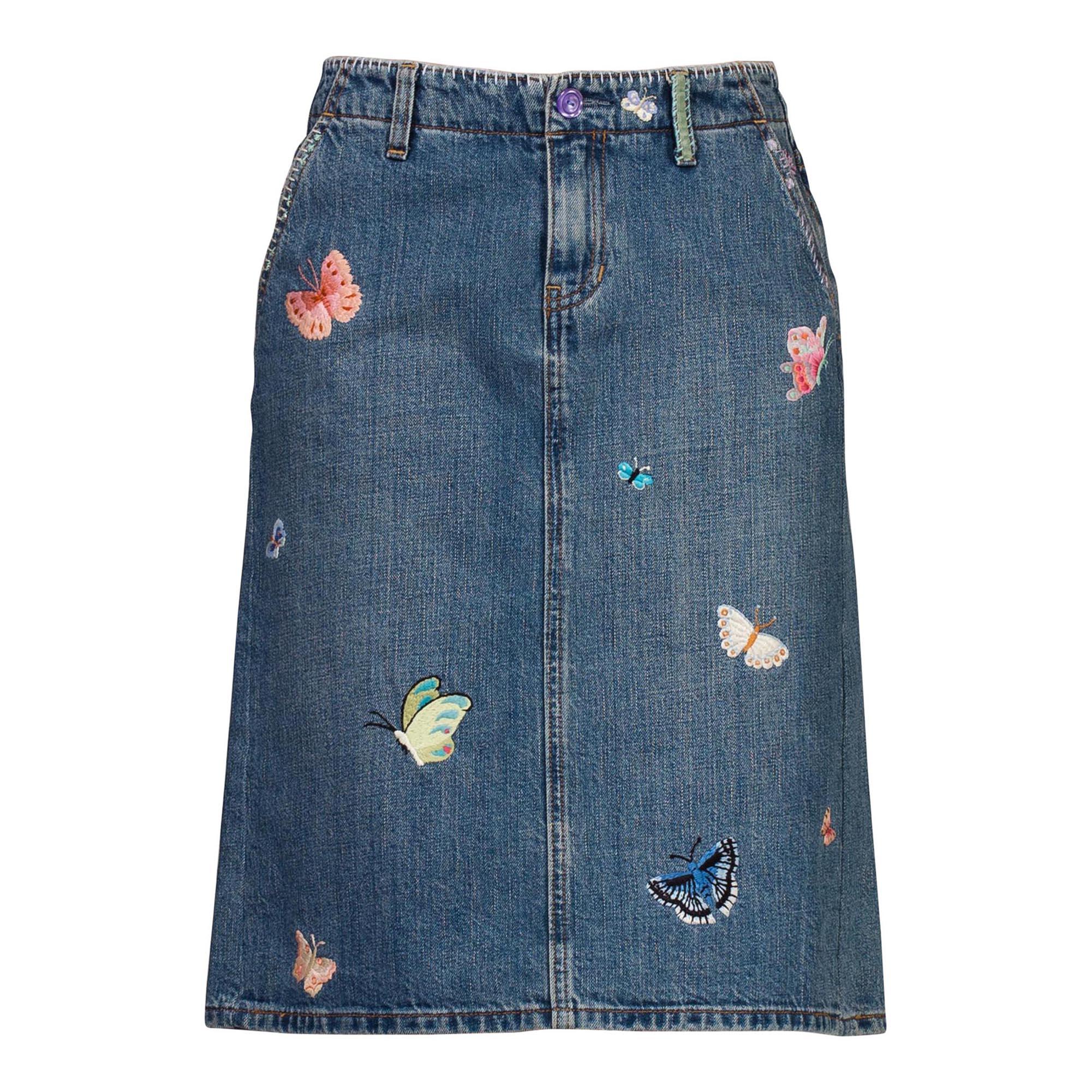 Tom Ford Gucci Style Butterfly Embroidered Jean Skirt