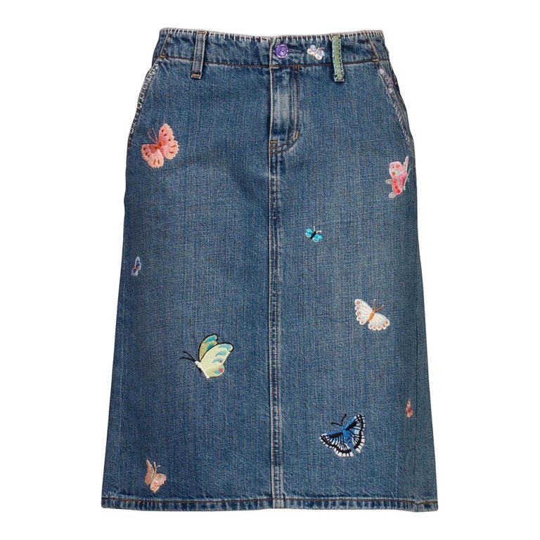 Tom Ford Gucci Style Butterfly Embroidered Jean Skirt at 1stDibs