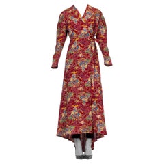 Rare 1940s Cold Rayon Asian Printed Robe Wrap dress