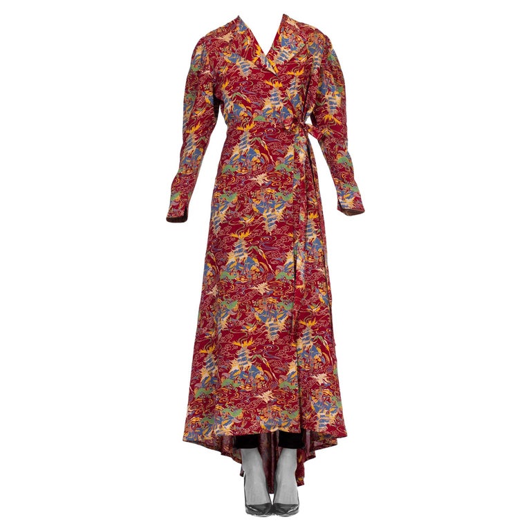 Rare 1940s Cold Rayon Asian Printed Robe Wrap dress at 1stDibs | asian ...