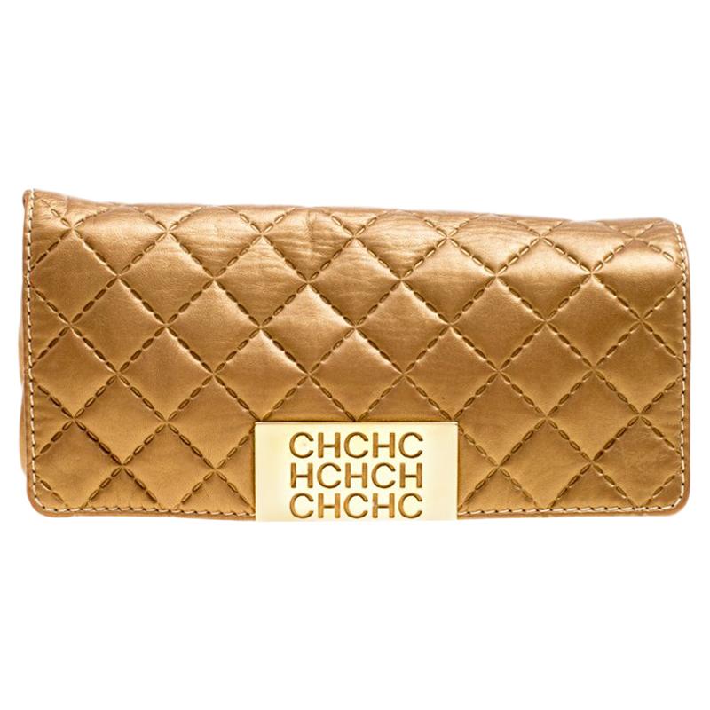 Carolina Herrera Gold Quilted Leather Clutch