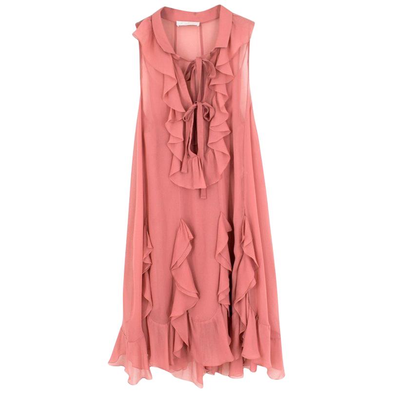 Chloe Pink Silk Ruffled Midi Dress US US 0-2 For Sale