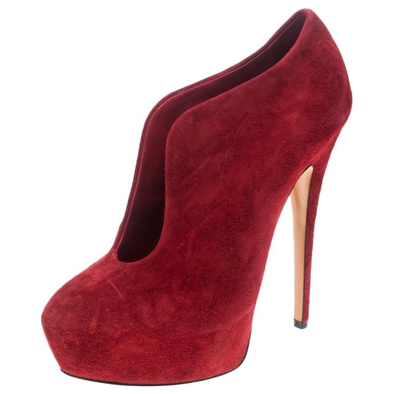 Casadei Red Suede Platform Slip On Ankle Booties Size 37 For Sale at ...