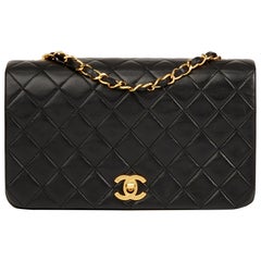 1991 Chanel Black Quilted Lambskin Vintage Small Classic Full Flap Bag