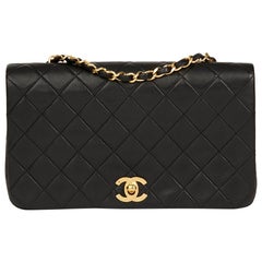 1991 Chanel Black Quilted Lambskin Vintage Small Classic Full Flap Bag
