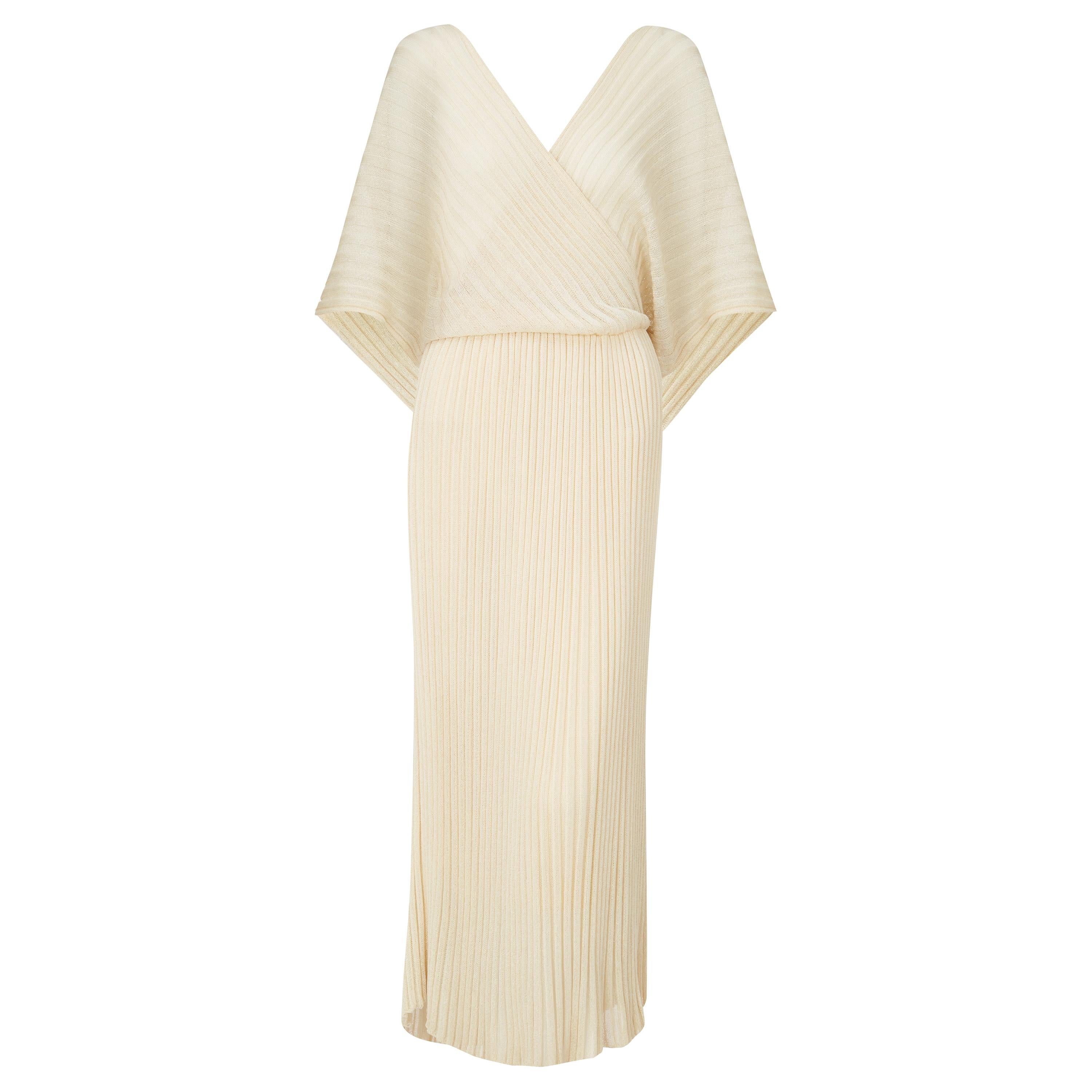 Torrente Fine Knitted Pleated Dress with v neckline For Sale