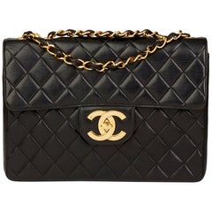 1994 Chanel Black Quilted Lambskin Retro Jumbo XL Flap Bag