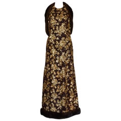 1960's Haute Couture Jacques Heim Sequin Fur Trimmed Evening Gown