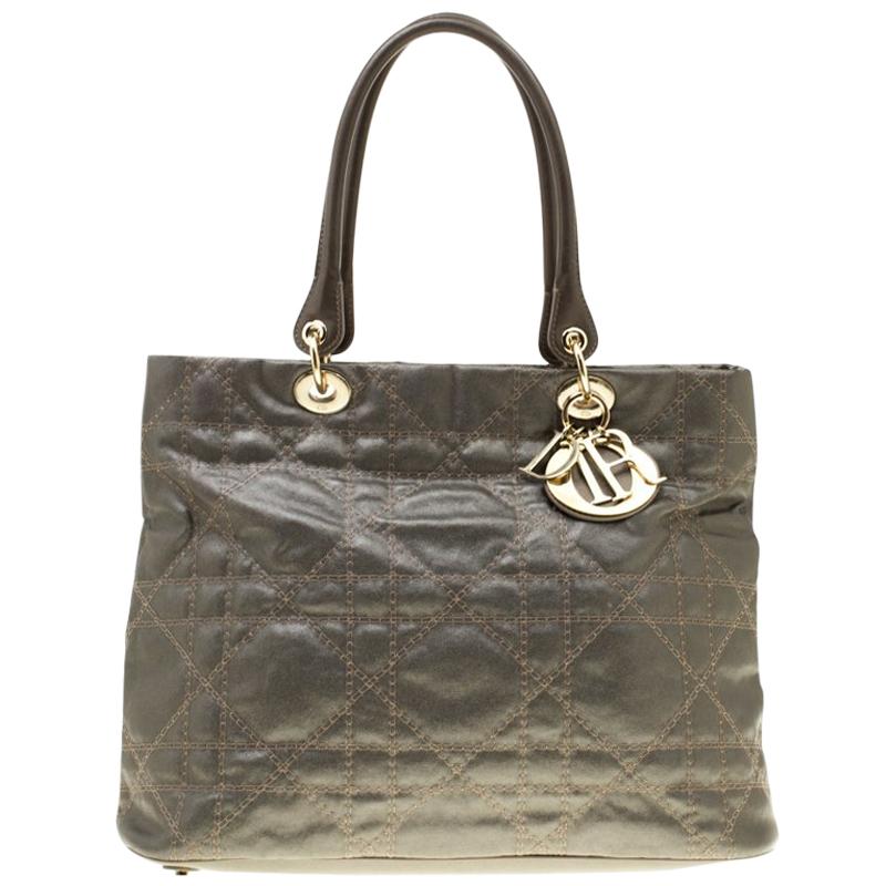 Dior Metallic Grey Cannage Coated Canvas Soft Lady Dior Tote