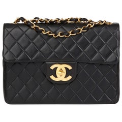 1994 Chanel Black Quilted Lambskin Vintage Jumbo XL Flap Bag