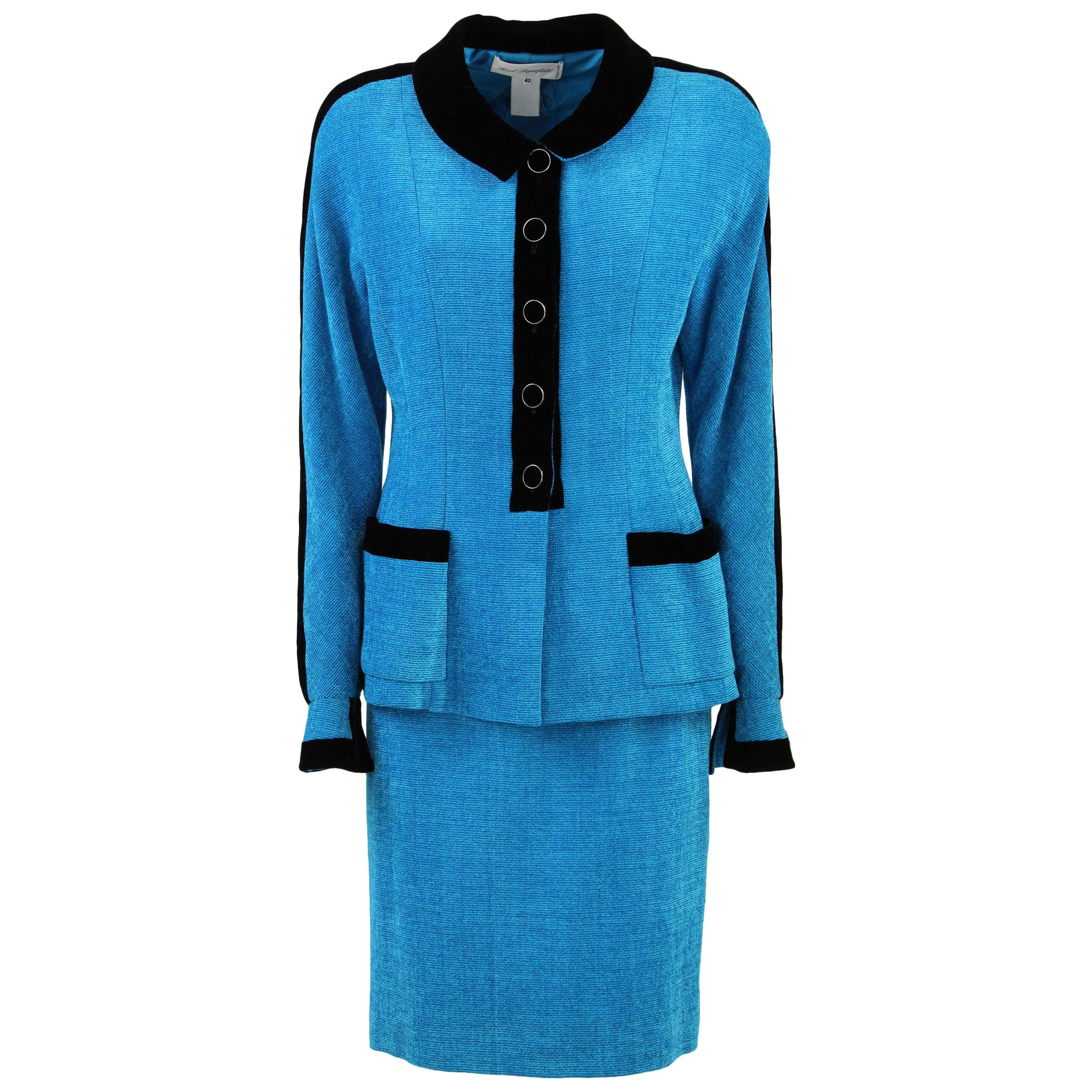 1990S Karl Lagerfeld Blue Wool Skirt Suit
