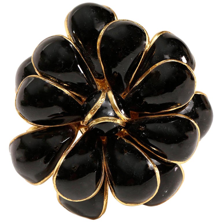 Chanel Vintage Black Gripoix Camellia Flower Pin at 1stDibs