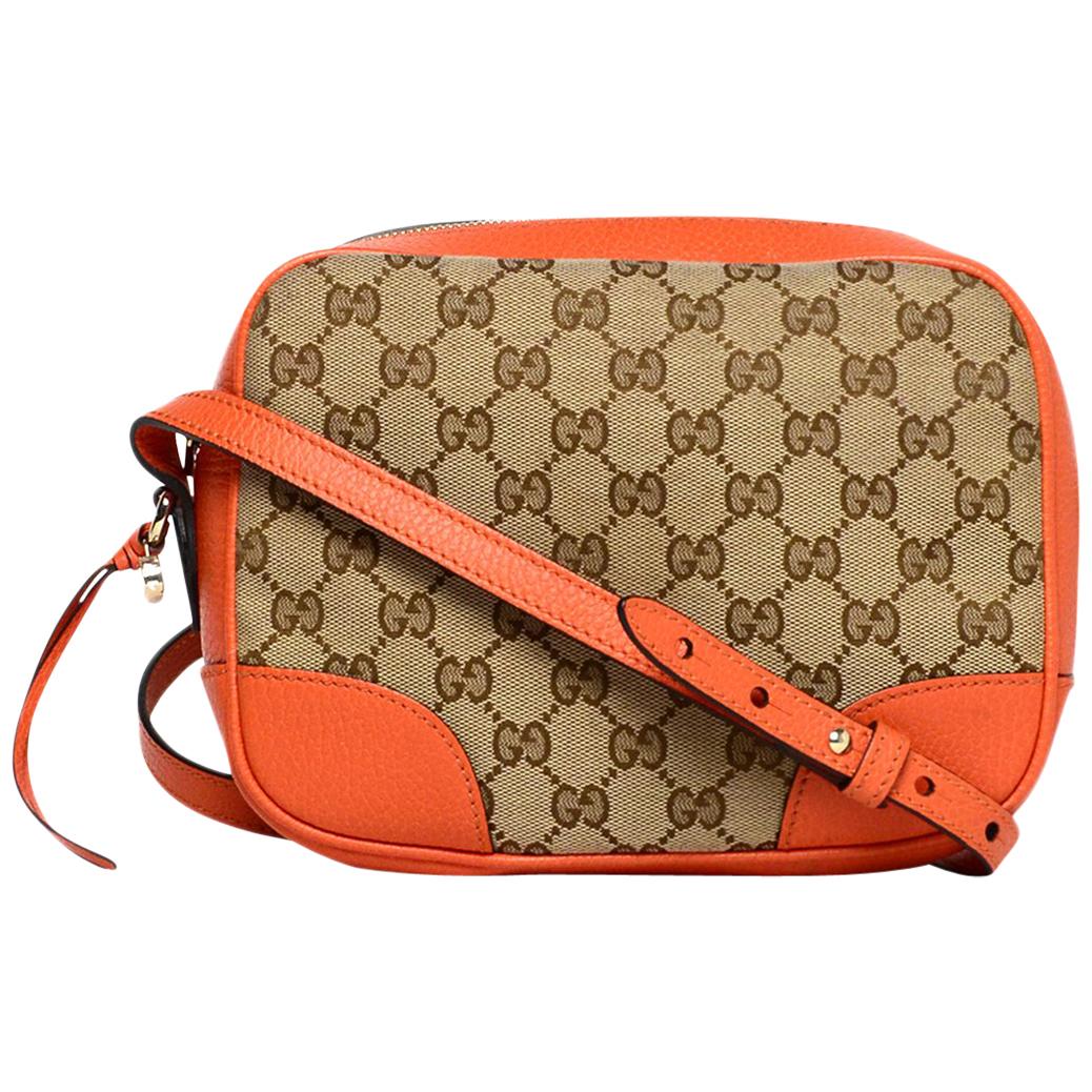 Gucci GG Beige Canvas Orange Leather Bree Zip Tote Bag 323671