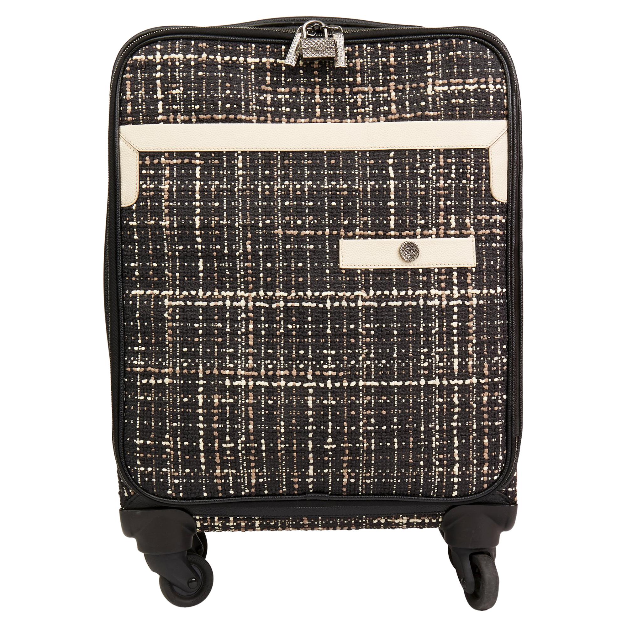 2016 Chanel Black Tweed & Caviar Leather Jacket Trolley Rolling Suitcase