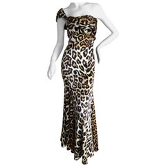 Roberto Cavalli Just Cavalli Vintage Leopard Print One Shoulder Mermaid Dress