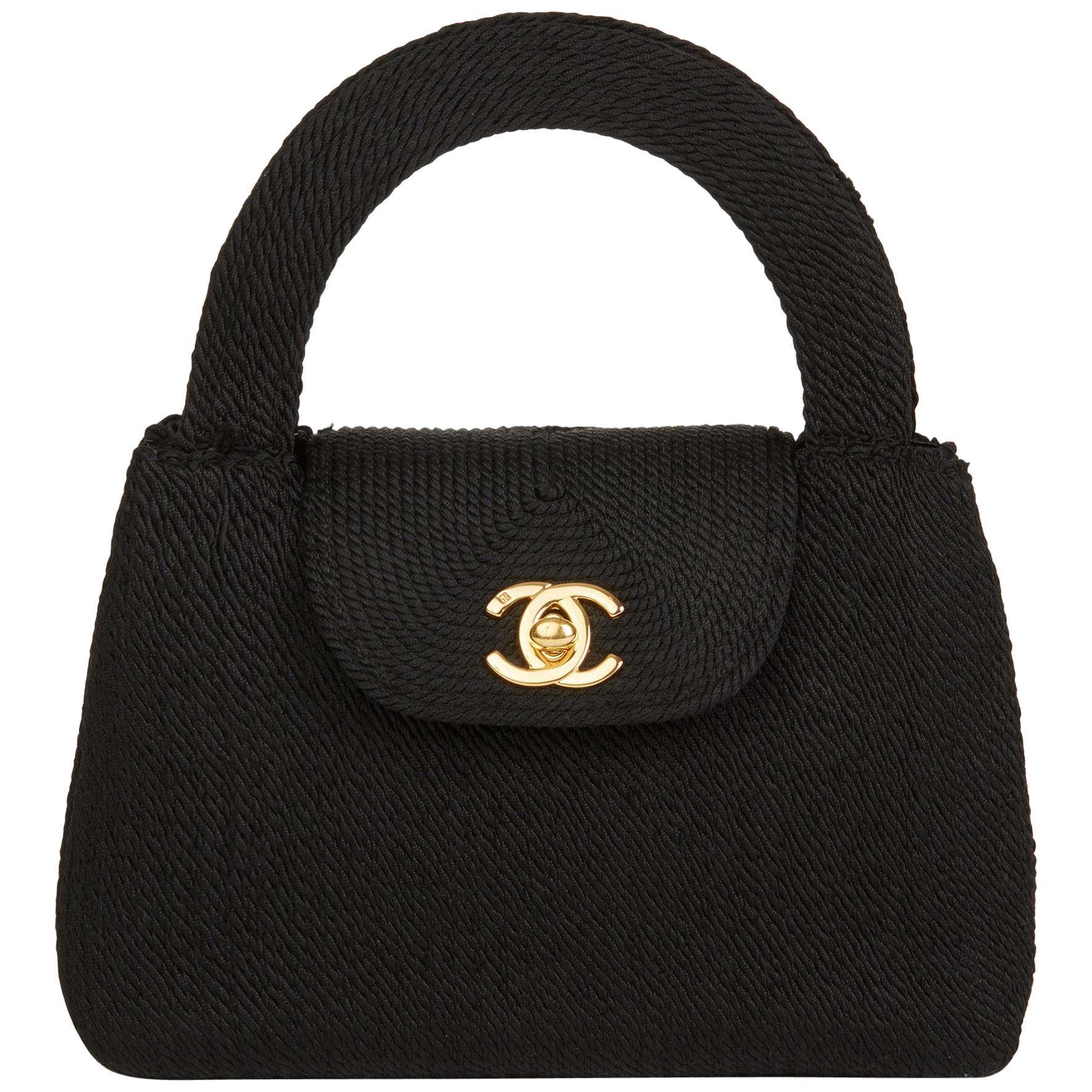 1997 Chanel Black Woven Silk Rope Vintage Mini Classic Kelly at