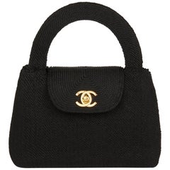 1997 Chanel Black Woven Silk Rope Vintage Mini Classic Kelly at 1stDibs