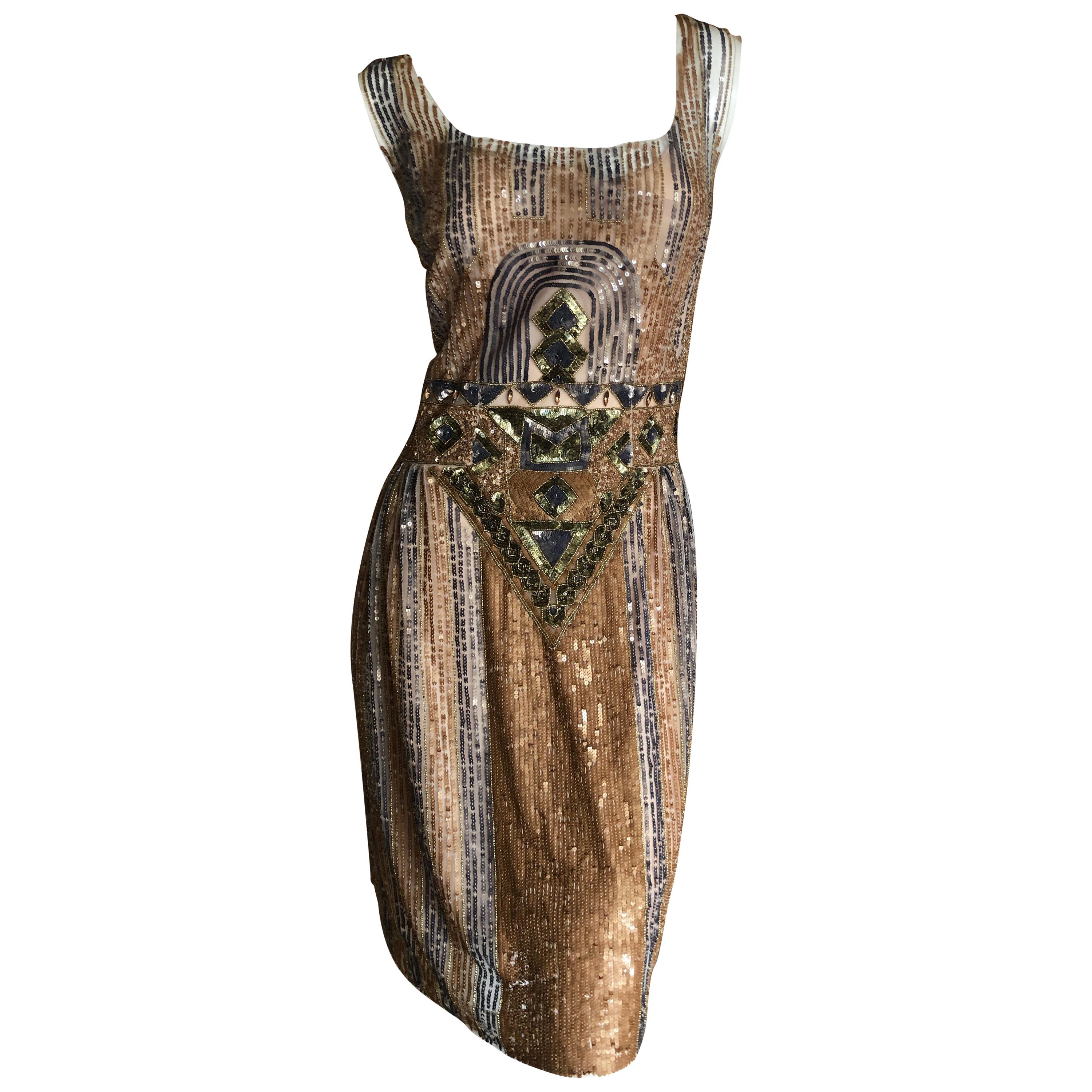 Philosophy Di Alberta Ferretti Silk Sheer Embellished Dress  For Sale