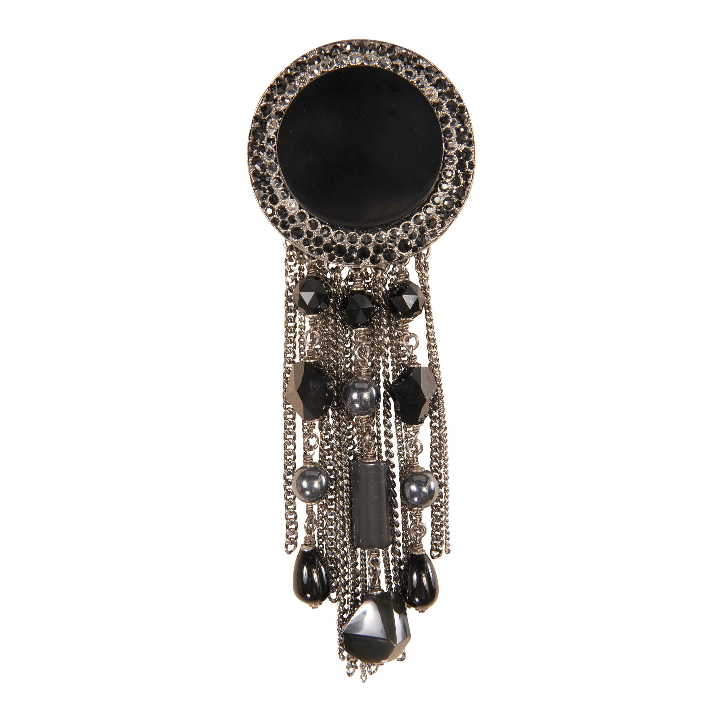 Chanel Signed Gripoix Pin with Chains & Glass Beads