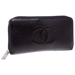 Chanel Purple Leather Timeless L Gusset Zip Around Wallet