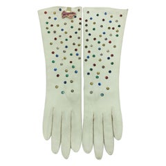 Schiaparelli by Fownes Gants crème avec strass cousus main étiquette d'origine