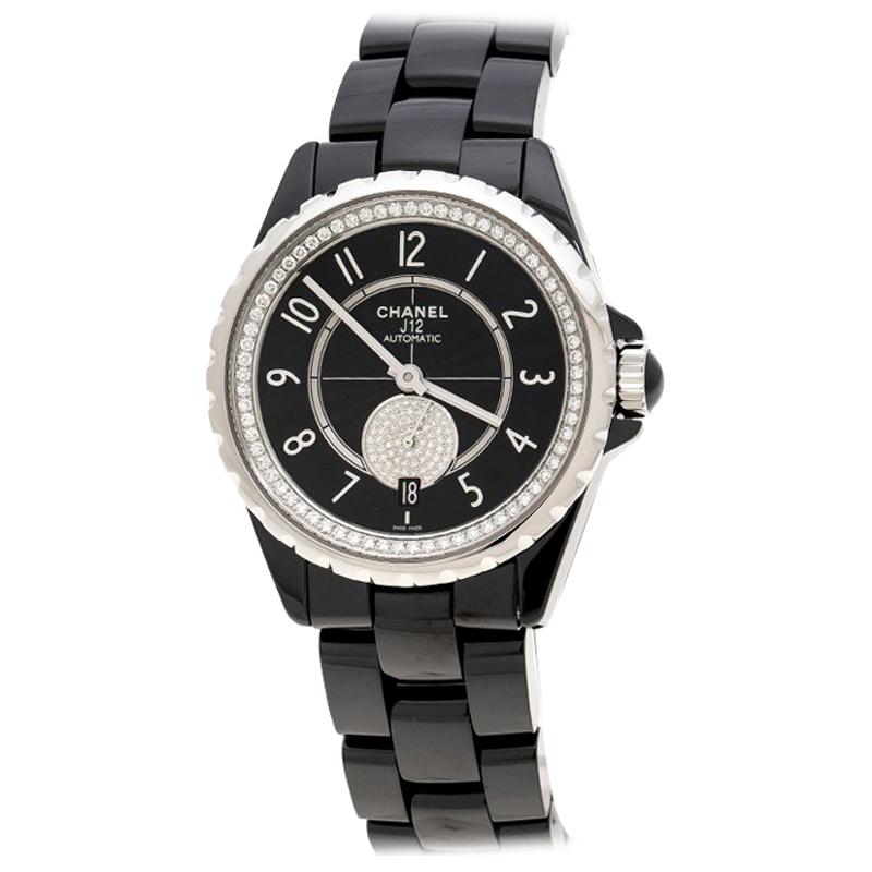 Chanel Black Ceramic and Diamonds J12-365 H3840 Women's Wristwatch 36 mm