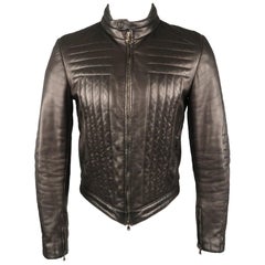 GUCCI by TOM FORD 38 - Blouson motard en cuir noir matelassé avec fermeture éclair - Hommes