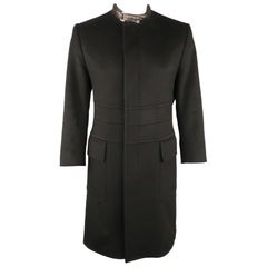 Used Men's GUCCI by TOM FORD 42 Black Solid Wool / Cashmere Leather Collar Coat