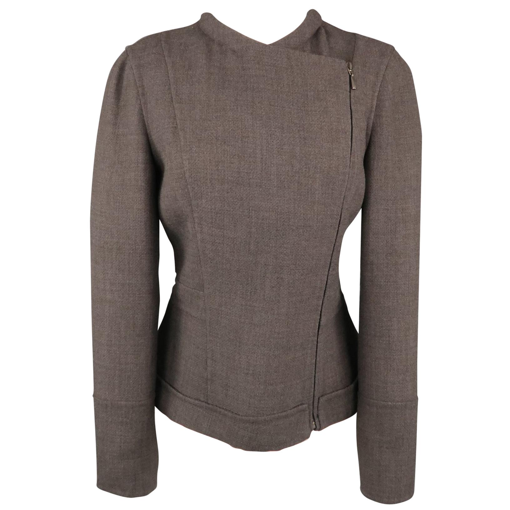 CALVIN KLEIN Collection Size 8 Grey Wool / Viscose Assymmetrical Jacket