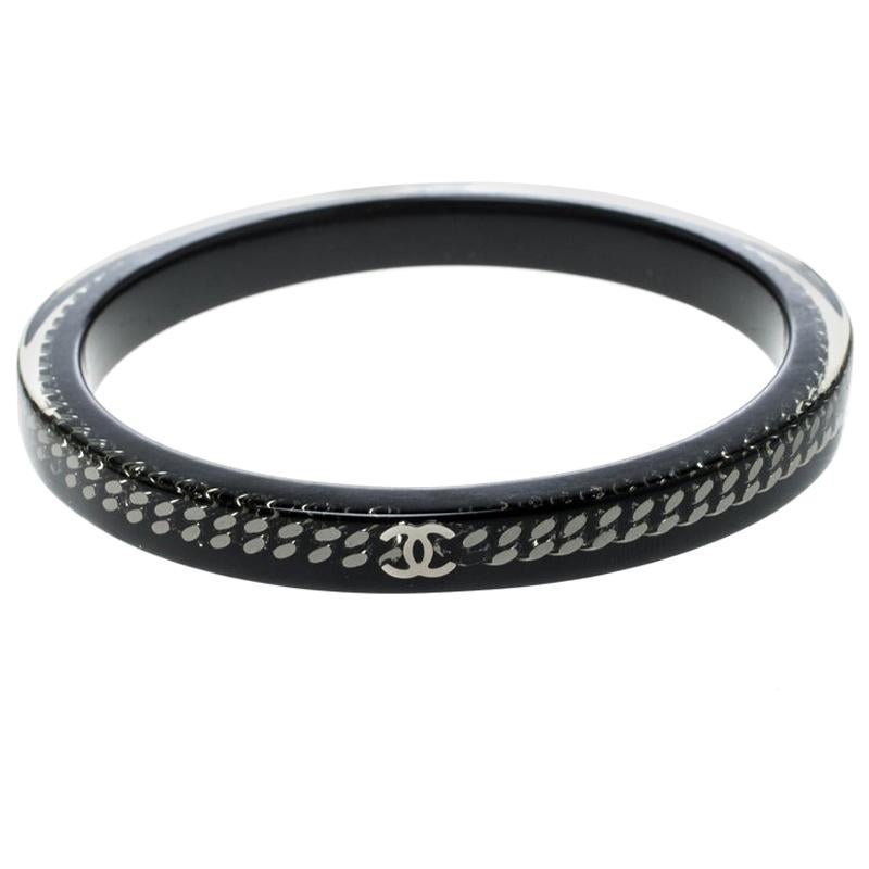 Chanel CC Black Resin Link Chain Bangle Bracelet