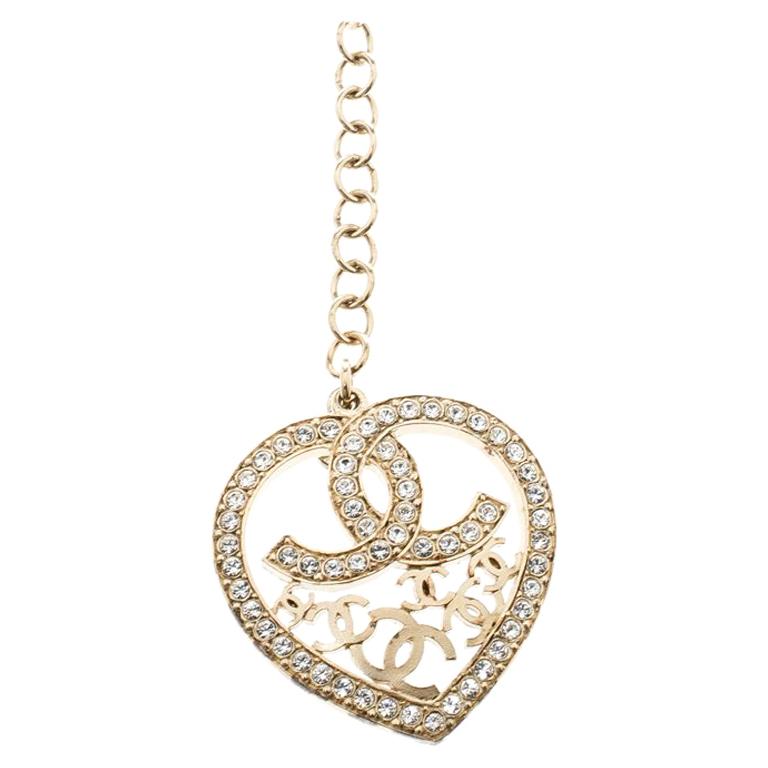 Chanel CC Heart Faux Pearl & Crystal Gold Tone Necklace