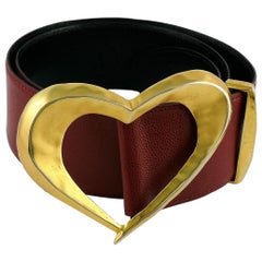 Christian Lacroix Vintage Red Grained Leather Belt with Oversized Heart Buckle