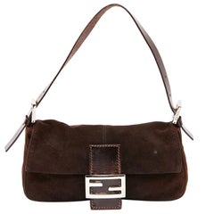 Used FENDI Mamma Baguette Flap Bag in Brown Suede