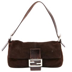 FENDI Mamma Baguette Flap Bag in Brown Suede