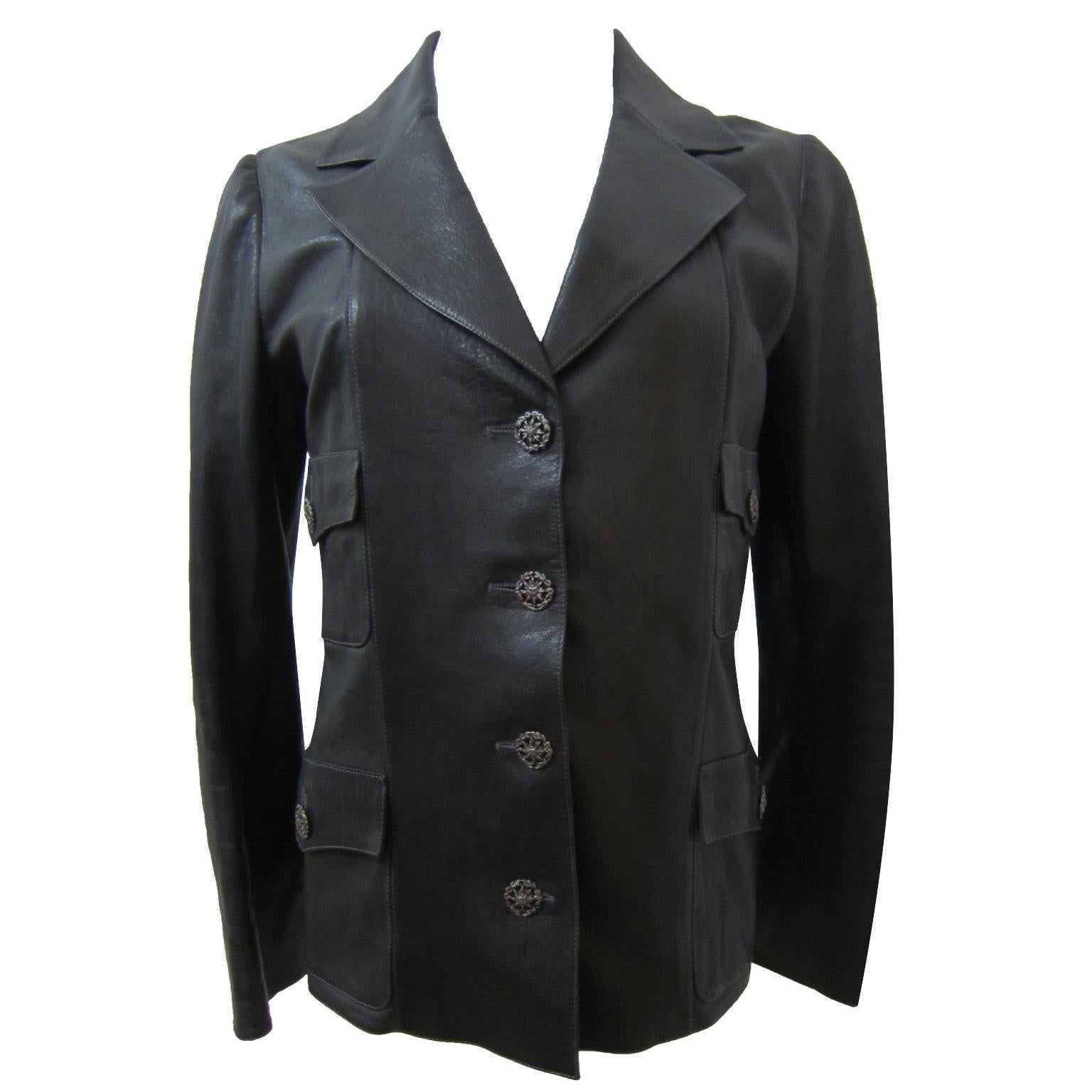 Chanel Classic Black Soft Thin Leather Jacket CC buttons 