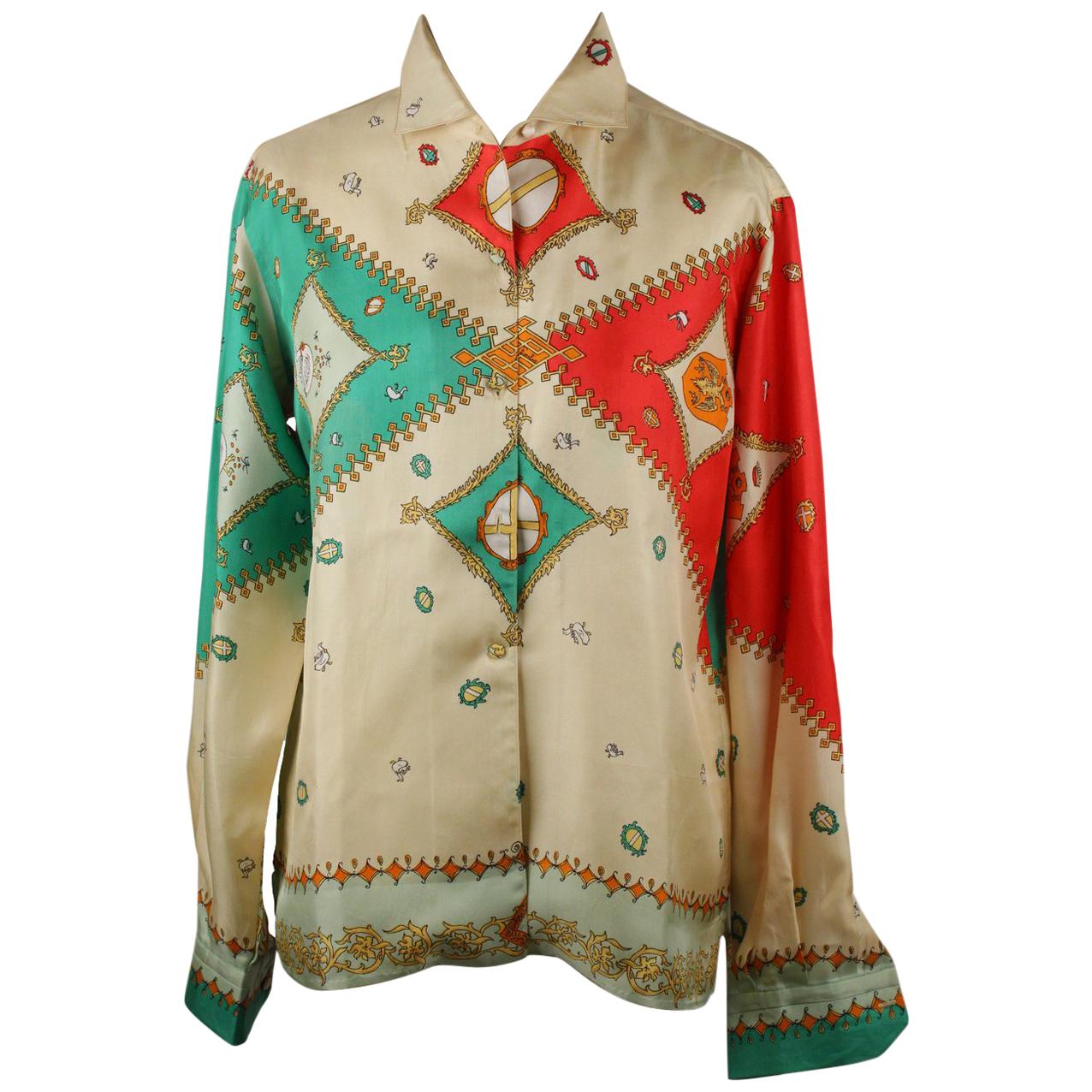 Emilio Pucci Rare Vintage 1957 Palio di Siena Silk Oca Shirt Size 14